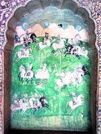 A Kangra wall painting in the Ram Gopal temple at Damtal near Dharamsala