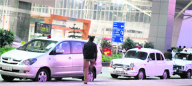 VIP vehicles parked outside the Chandigarh airport.