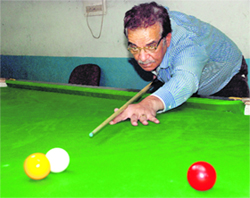Anil Sharma plays a shot during the 26th Haryana State Sub-junior, Junior and Senior Billiards and Snooker Championship at Sector 11 in Panchkula.