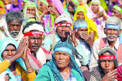 Dalit people take part in a rally at Parliament Street in New Delhi 