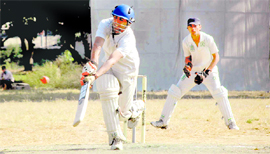 A batsman in action in a match in the Twenty20 Beehive Challengers Cricket Tournament in Dehradun on Monday.