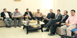 A United Nations Office for Project Services team holds a meeting with the Director of BPS Women College and Hospital at Khanpur Kalan, Sonepat.