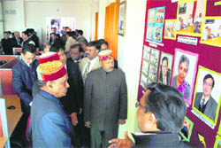 Chief Minister Prem Kumar Dhumal during the inauguration of Aryabhatta Geo-Informatics and Space Application Centre in Shimla on Monday.