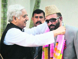 Former Chief Minister and PDP patron Mufti Mohammad Sayeed welcomes Shah Mohammad Tantary, an NC leader from Poonch district, who joined the PDP in Jammu on Monday.