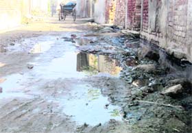 Dirty water near the New Gaushala road blocks drains in Jagraon