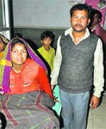 Parents of the stolen newborn at General Hospital, Sector 6, Panchkula, on Tuesday.