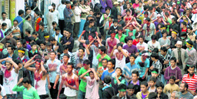 Shiites take out a procession on the occasion of Muharram in Jammu on Tuesday.