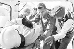 A dummy being taken to a hospital at Industrial Area, Mohali,