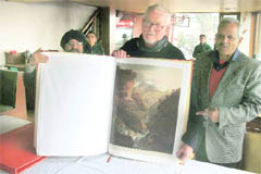 Robert Hutchinson with his book Views in the Himala Mountains in Mussoorie.