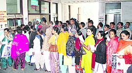 Women wait in a queue for an ultrasound scan at the Civil Hospital in Jalandhar on Wednesday