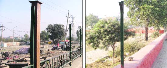 Parts of the grill have been stolen near Salem Tabri on the old GT Road; and (right) a pole is all that remains of a grill near the New Sabzi Mandi in Ludhiana