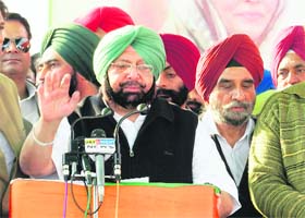 PPCC chief Capt Amarinder Singh addresses a rally in Batala on Wednesday