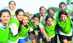 Players of the DAV Club in a jubilant mood after winning the finals of Junior Girls State Football Championship in Sector 17, Chandigarh, on Thursday