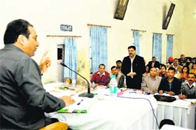 Dehradun Mayor Vinod Chamoli holds a board meeting of the Municipal Corporation in Dehradun on Thursday