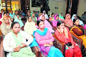 Women self-help group members participate in a workshop in Dehradun on Thursday
