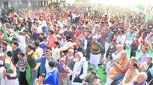 A huge gathering at a Congress rally organised by Ambrish Kumar at Jwalapur in Haridwar on Saturday.