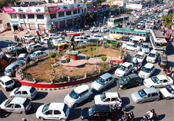 An aerial view of the Fauji Chowk which witnessed traffic chaos in Bathinda on Sunday.