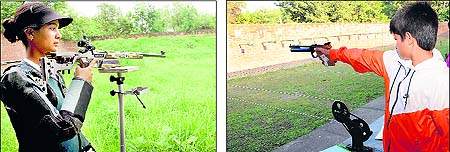 The shooting range in a deplorable condition with grown congress grass in 2009 (left); and the shooting range under a makeover
