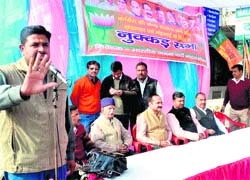 BJP activists hold a nukkad sabha in Haridwar on Sunday