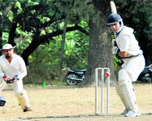 A batsman in action in a match in the Twenty20 Beehive Challengers Cup Cricket Tournament in Dehradun on Sunday