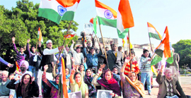 Supporters of Anna Hazare at a protest demonstration in Jammu on Sunday.