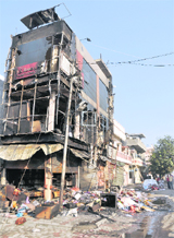 The building where a major fire broke out in the Midha Chowk area of Ludhiana. 