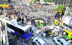Members of the SSA and RMSA Teachers Union block Bharat Nagar Chowk in Ludhiana on Sunday.