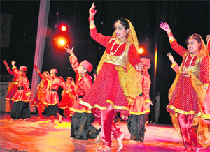 Students of Saupins’ School, Mohali, perform at the annual function at the Tagore Theatre in Sector 18, Chandigarh, on Monday.