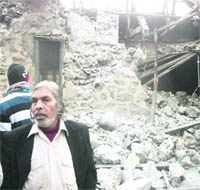 The demolished portion of an old building in Mussoorie.