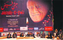 Poets from India and Pakistan participate in a mushaira organised to commemorate the birth centenary of Faiz Ahmad Faiz in Jammu on Sunday.