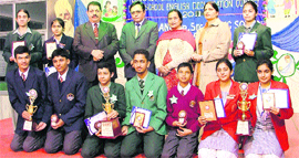 Winners of the Inter-school English declamation contest at Green Land School in Ludhiana.