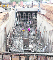 Construction of a pedestrian underpass opposite the mini-secretariat in full swing in Ludhiana.