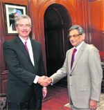 External Affairs Minister SM Krishna with US Deputy Secretary of State William Burns in New Delhi on Monday. 