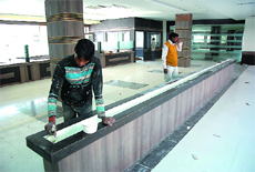 Finishing touches are being given in the area that will house the Tehsil complex, Farad Kendra and Patwarkhana in the new extension block of the Mini-secretariat.