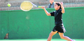 Alisha in action during her U-12 match at CLTA, Sector 10, Chandigarh, on Tuesday.
