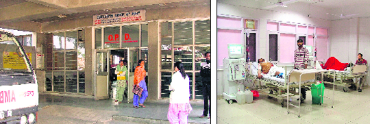 The OPD Block of Lord Mahavir Civil Hospital has only one entry and exit point.
