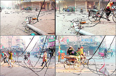 A pole that fell on a road in the Hall Bazaar area in Amritsar created a nuisance for commuters on Wednesday