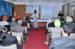 Managing Director of the NITCON, Chandigarh, Rattan Singh addresses the participants in Bathinda on Wednesday