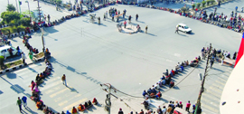Staff of non-government colleges block Novelty Chowk in Amritsar on Thursday.
