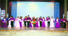 Students of St Joshephs Academy perform at Christmas celebrations in Dehradun on Thursday.