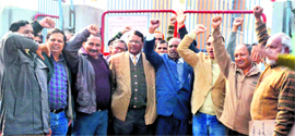 The BSNL Executive and Non-Executive Associations Union stage a protest at the Mayapur BSNL office in Haridwar on Thursday.
