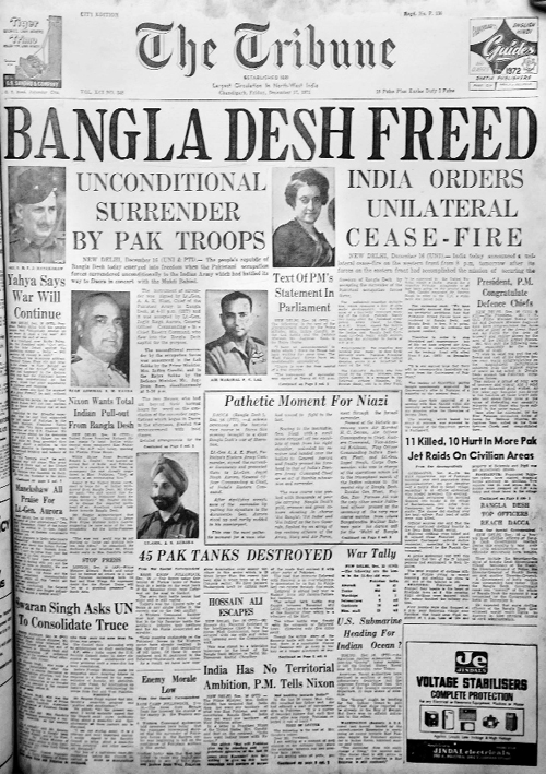 The momentous events of December 16 are reflected in The Tribunes issue of December 17, 1971. The day Pakistani troops laid down arms before the Indian Amy is commemorated as Vijay Diwas every year