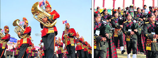 Bands participate during the All-India Police Band Competition at the CRPF Academy in Gurgaon