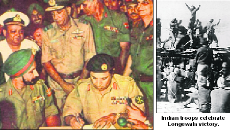 A file photo of Lt Gen Niazi signing the historic Instrument of Surrender with Lt Gen JS Aurora (GOC IN C East) 