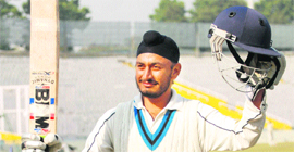 Jeevanjot Singh from Punjab during Col NK Nayudu Trophy at the PCA Stadium, Mohali, on Friday.