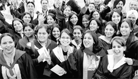 Students all smiles after receiving degrees at the convocation of Panjab University on Friday.