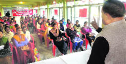Raja Bahuguna, state secretary , CP (ML), addresses a convention of the district unit of the party at Pithoragarh.