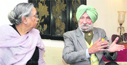 Maj Gen SPS Sidhu with his wife Amrita Singh in Jalandhar on Friday. 