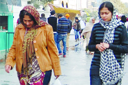 With cold wave prevailing, girls dress themselves up in woolens and jackets in Amritsar.