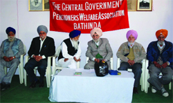 Retired Central Government employees during a function organised to mark the Pensioners Day in Bathinda on Saturday. 